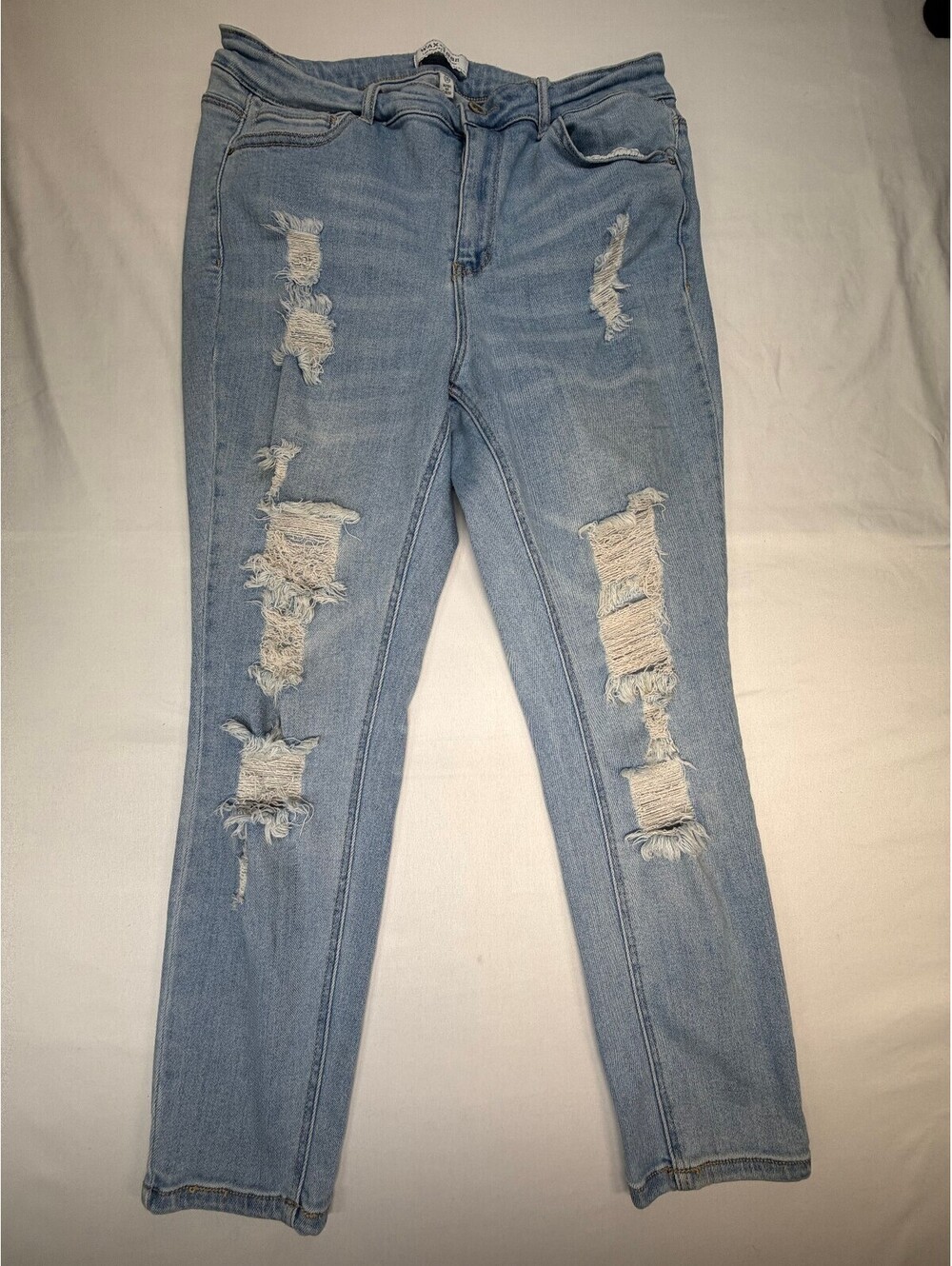 Wax Jean Women's Skinny Jeans Distressed Mid Rise Light Wash Size 16 Blue